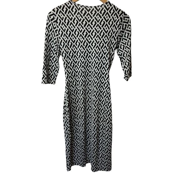 Diane Von Fransterburg 100% Silk Black White Geo Print 3/4 Sleeve Dress XS - Picture 2 of 6